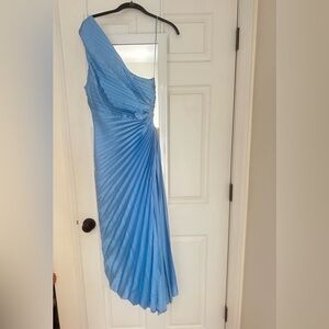 Vici Blue One Shoulder Gown with Asymmetrical Pleats